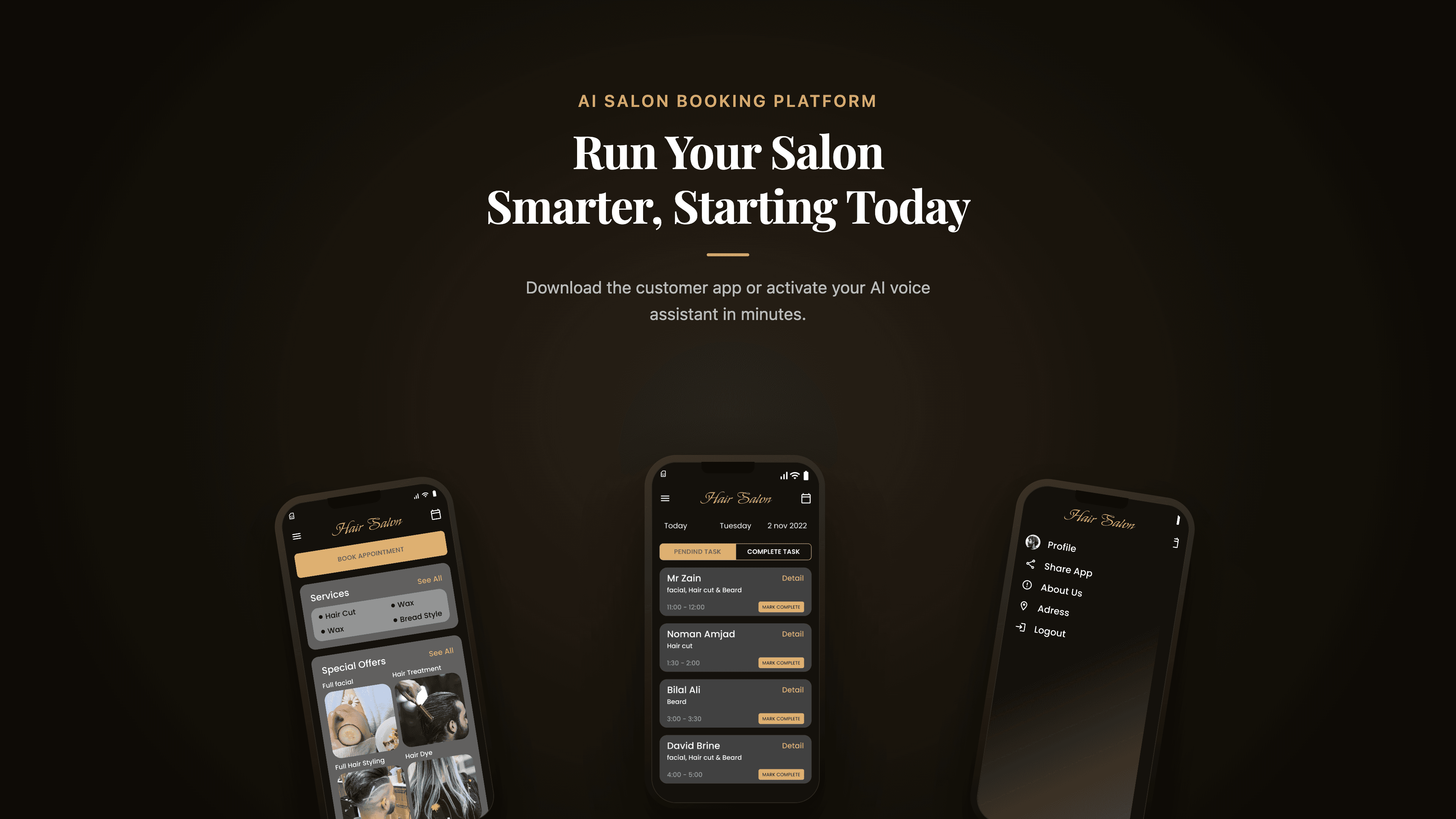 Customer app screens for tracking appointments and tasks